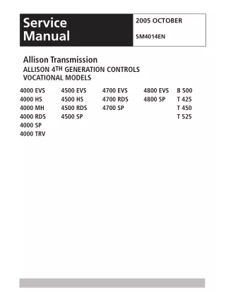 Allison Transmission 4000 Series Generation Controls Vocational Models (4000 HS)Service Repair Manual