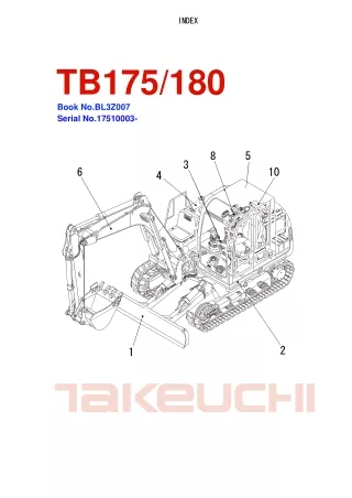 Takeuchi TB180 Hydraulic Excavator Parts Catalogue Manual