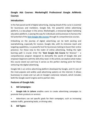 Google Ads: Google AdWords Marketing in Pakistan with Marketing92