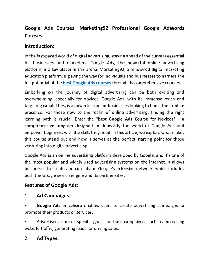 google ads courses marketing92 professional