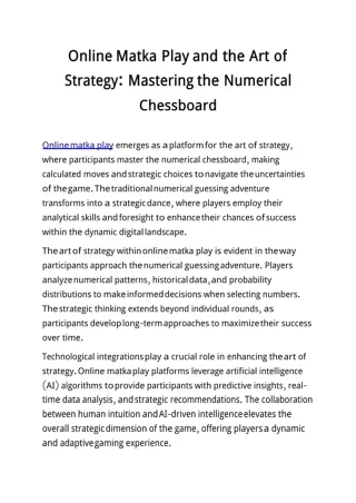 Online Matka Play and the Art of Strategy Mastering the Numerical Chessboard