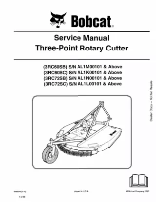 Bobcat 3RC72SC Three-Point Rotary Cutter Service Repair Manual SN AL1L00101 And Above