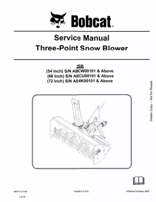 Bobcat 3SB Three-Point Snow Blower Service Repair Manual 66 Inch SN ABCU00101 And Above