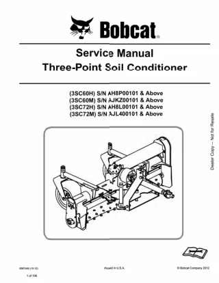 Bobcat 3SC60H Three-Point Soil Conditioner Service Repair Manual SN AH8P00101 And Above
