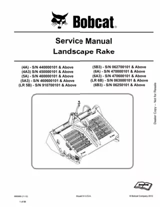 Bobcat 4A Landscape Rake Service Repair Manual SN 440000101 And Above