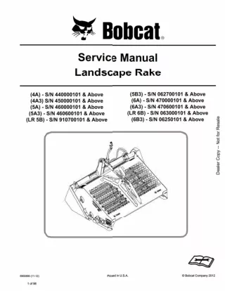 Bobcat 6A3 Landscape Rake Service Repair Manual SN 470600101 And Above