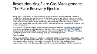 Revolutionizing Flare Gas Management: The Flare Recovery Ejector