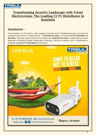 Transforming Security Landscape with Trisul Electrovision The Leading CCTV Distributor in Rourkela