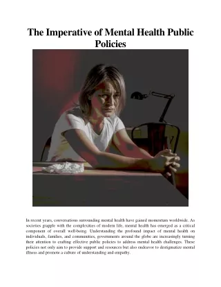 The Imperative of Mental Health Public Policies