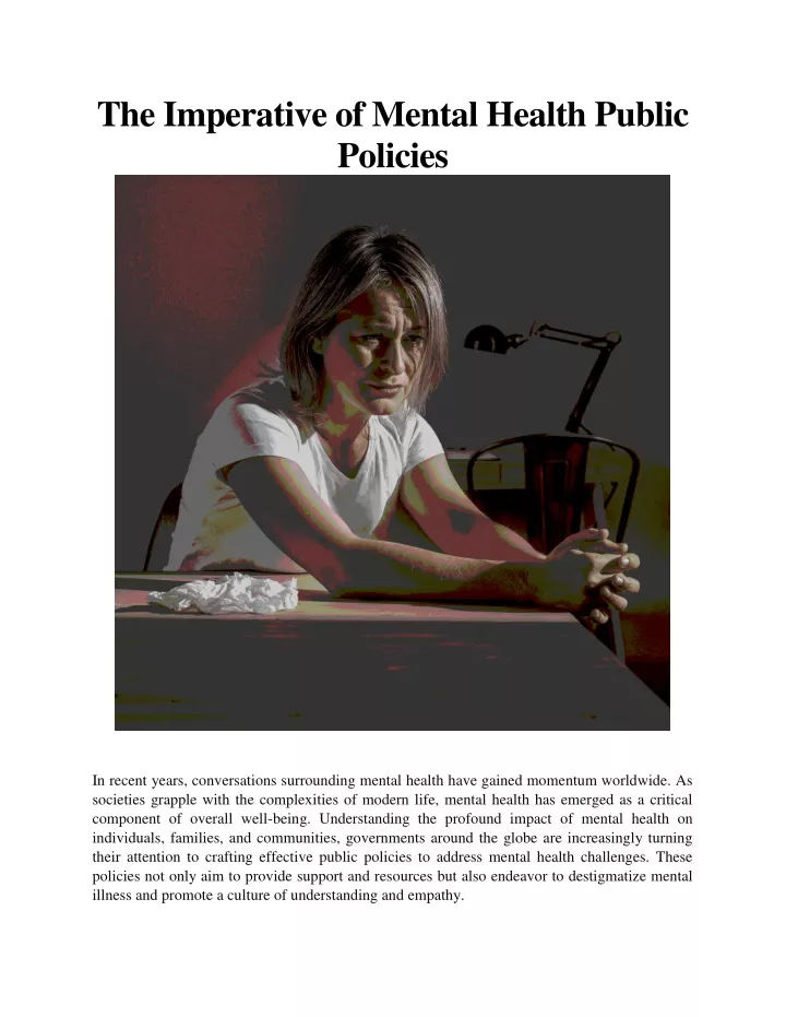 the imperative of mental health public policies