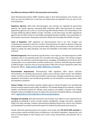 key differences between gmp for pharmaceuticals