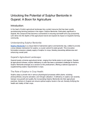 unlocking the potential of sulphur bentonite