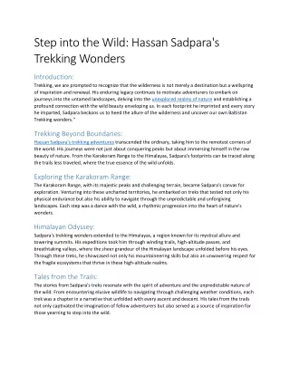 Step into the Wild Hassan Sadpara's Trekking Wonders