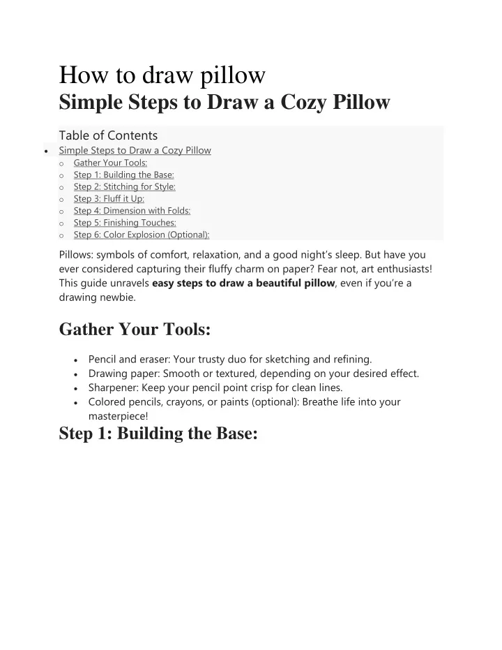 how to draw pillow simple steps to draw a cozy