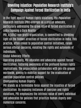 Unveiling Injustice: Population Research Institute's Campaign Against Forced Sterilization in India