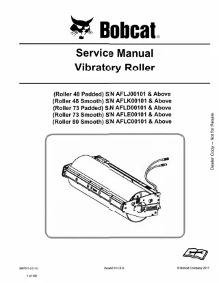 Bobcat 48 Smooth Vibratory Roller Service Repair Manual SN AFLK00101 And Above