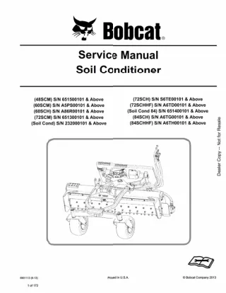 Bobcat 48SCM Soil Conditioner Service Repair Manual SN 651500101 And Above