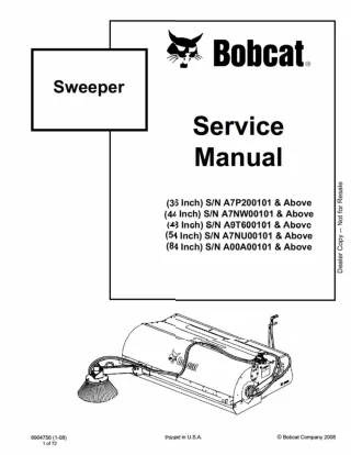 Bobcat 54 Inch Sweeper Service Repair Manual SN A7NU00101 And Above