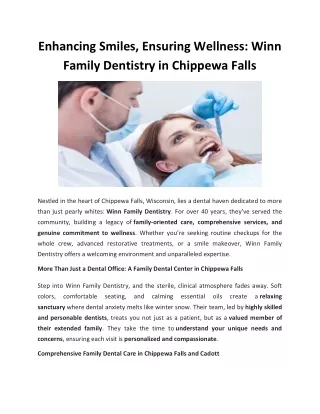 Enhancing Smiles, Ensuring Wellness  Winn Family Dentistry in Chippewa Falls