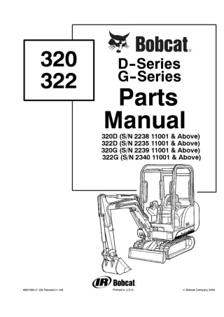 Bobcat 320D Excavator Parts Catalogue Manual SN 223811001 and Above