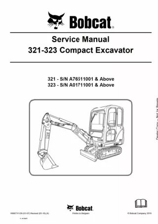 Bobcat 323 Compact Excavator Service Repair Manual SN A01711001 AND Above