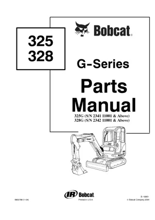 Bobcat 325G Excavator Parts Catalogue Manual SN 234111001 and Above