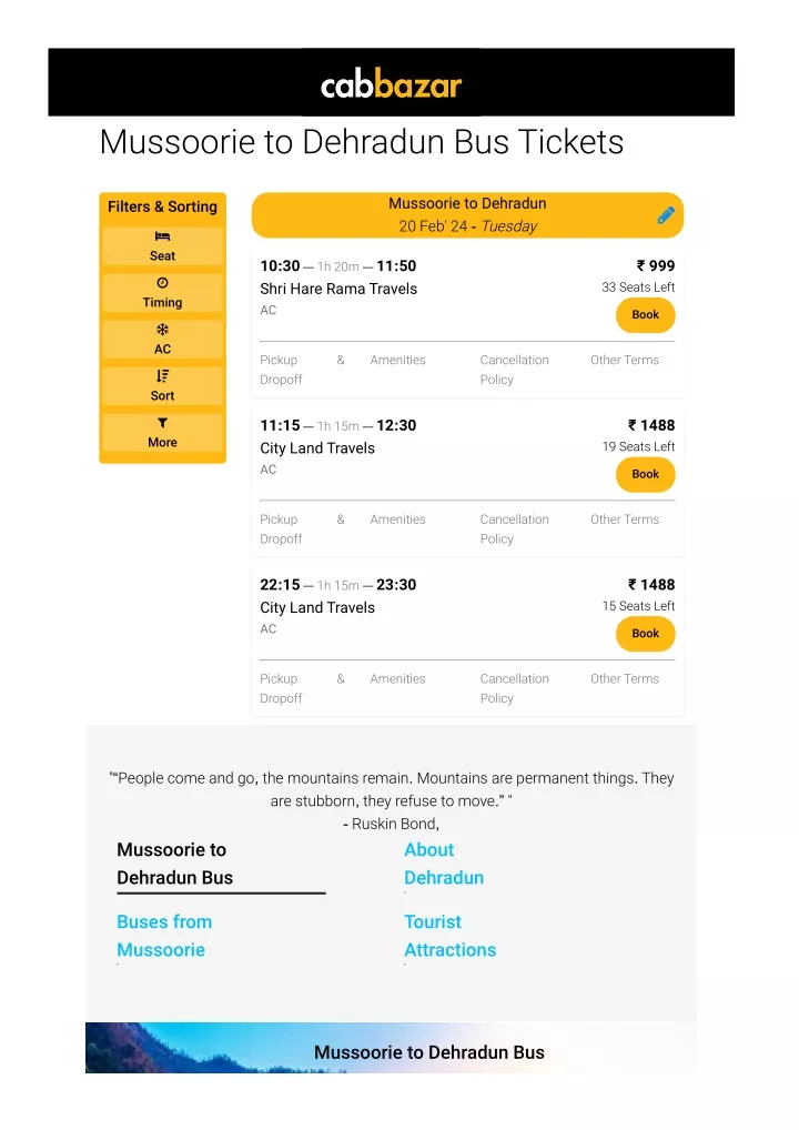 mussoorie to dehradun bus tickets