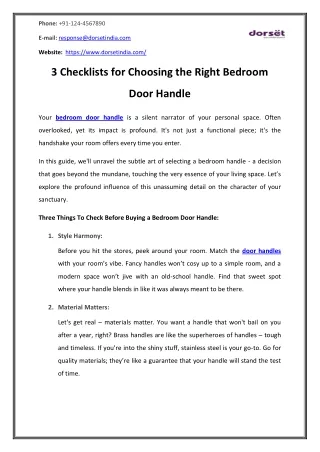 3 Checklists for Choosing the Right Bedroom Door Handle