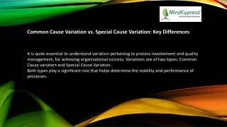 Common Cause Variation vs. Special Cause Variation Key Differences