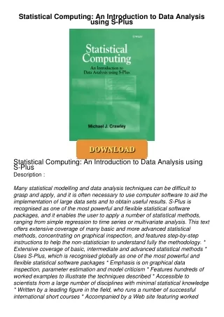 PDF_⚡ Statistical Computing: An Introduction to Data Analysis using S-Plus