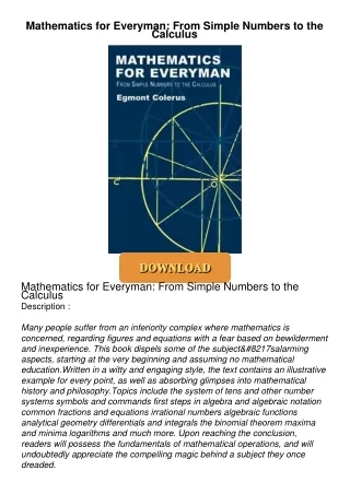 ❤[PDF]⚡  Mathematics for Everyman: From Simple Numbers to the Calculus