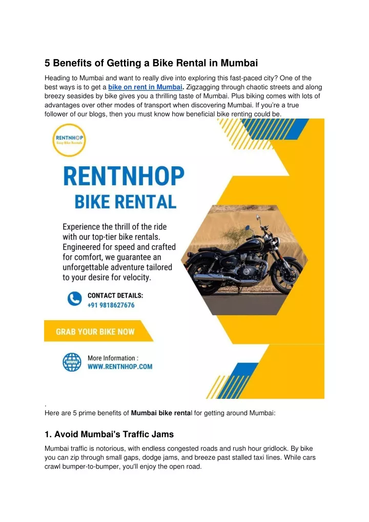 5 benefits of getting a bike rental in mumbai