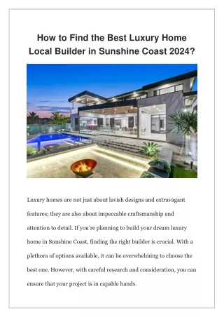 How to Find the Best Luxury Home Local Builder in Sunshine Coast 2024?