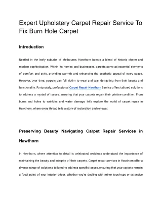 Expert Upholstery Carpet Repair Service To Fix Burn Hole Carpet
