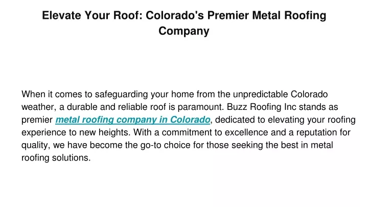 elevate your roof colorado s premier metal roofing company
