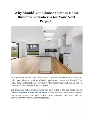 Why Should You Choose Custom Home Builders in Canberra for Your Next Project