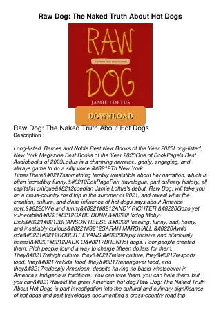 Audiobook⚡ Raw Dog: The Naked Truth About Hot Dogs