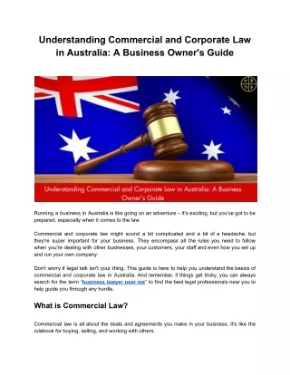 Understanding Commercial and Corporate Law in Australia: A Business Owner's Guid