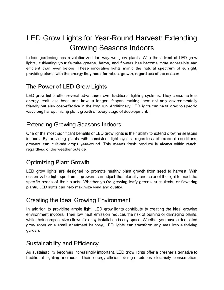 led grow lights for year round harvest extending