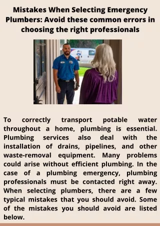 Common Errors in Choosing Emergency Plumbing Professionals