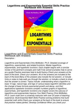 [PDF⚡READ❤ONLINE]  Logarithms and Exponentials Essential Skills Practice Workbook with Answers