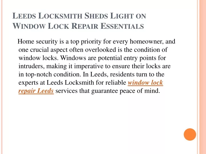 leeds locksmith sheds light on window lock repair essentials