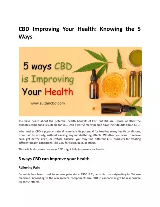 CBD Improving Your Health: Knowing the 5 Ways