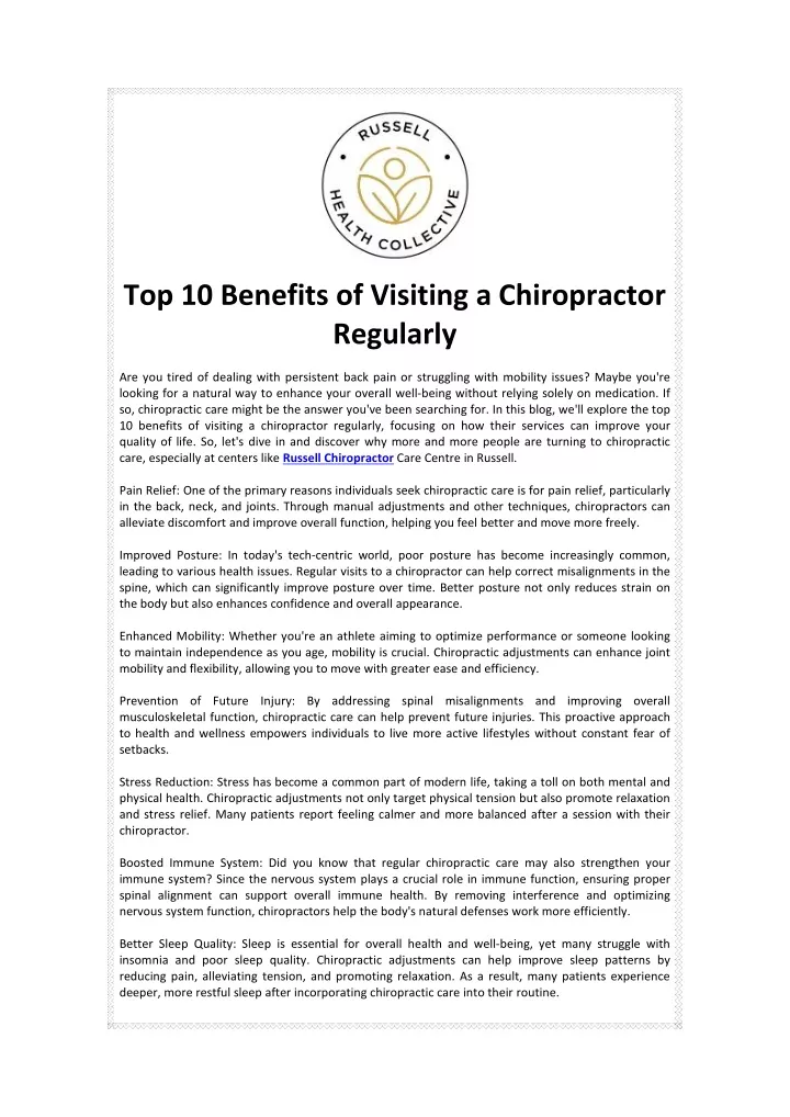 top 10 benefits of visiting a chiropractor