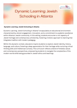 Jewish Schooling in Atlanta