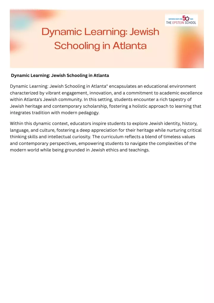 dynamic learning jewish schooling in atlanta