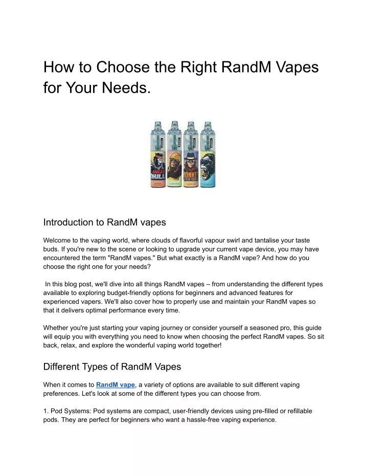 how to choose the right randm vapes for your needs