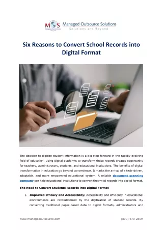Six Reasons To Convert School Records Into Digital Format
