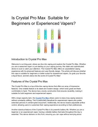 Is Crystal Pro Max Vape Suitable for Beginners or Experienced Vapers-