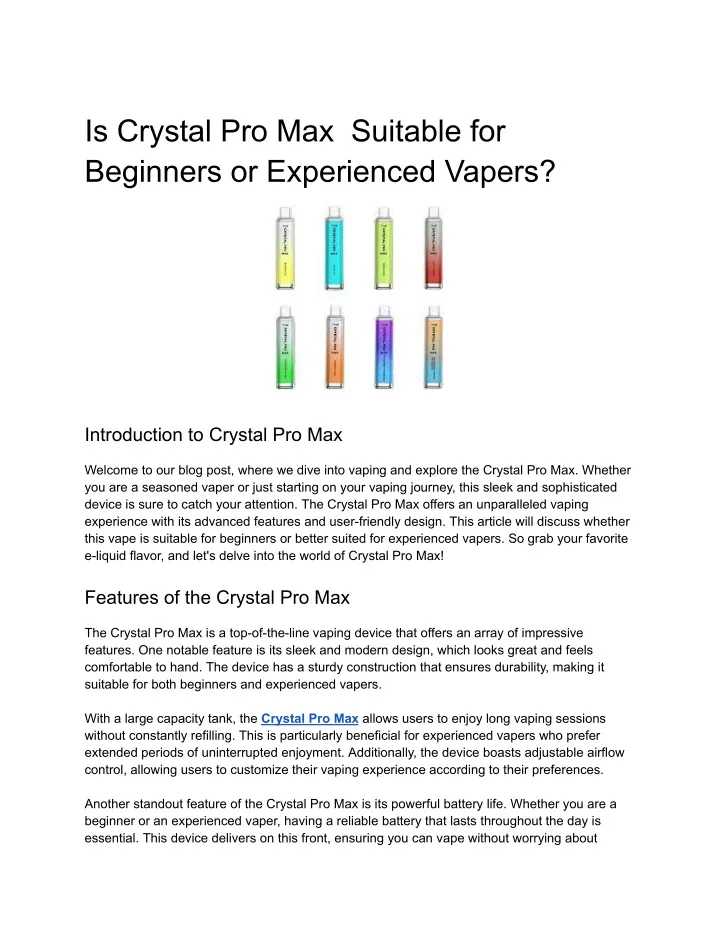 is crystal pro max suitable for beginners